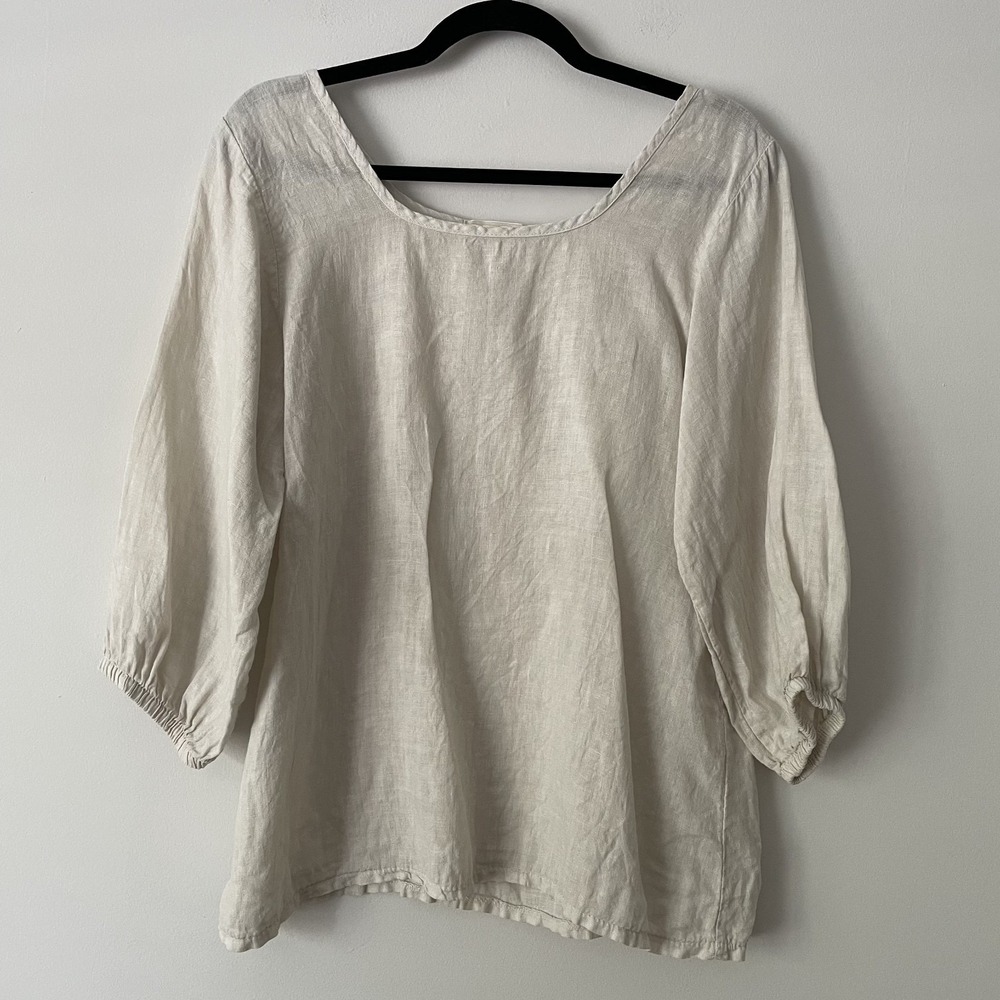 Terzo Millennio Italy 100% Linen Shirt Beige Size L Lagenlook Minimalist Beachy